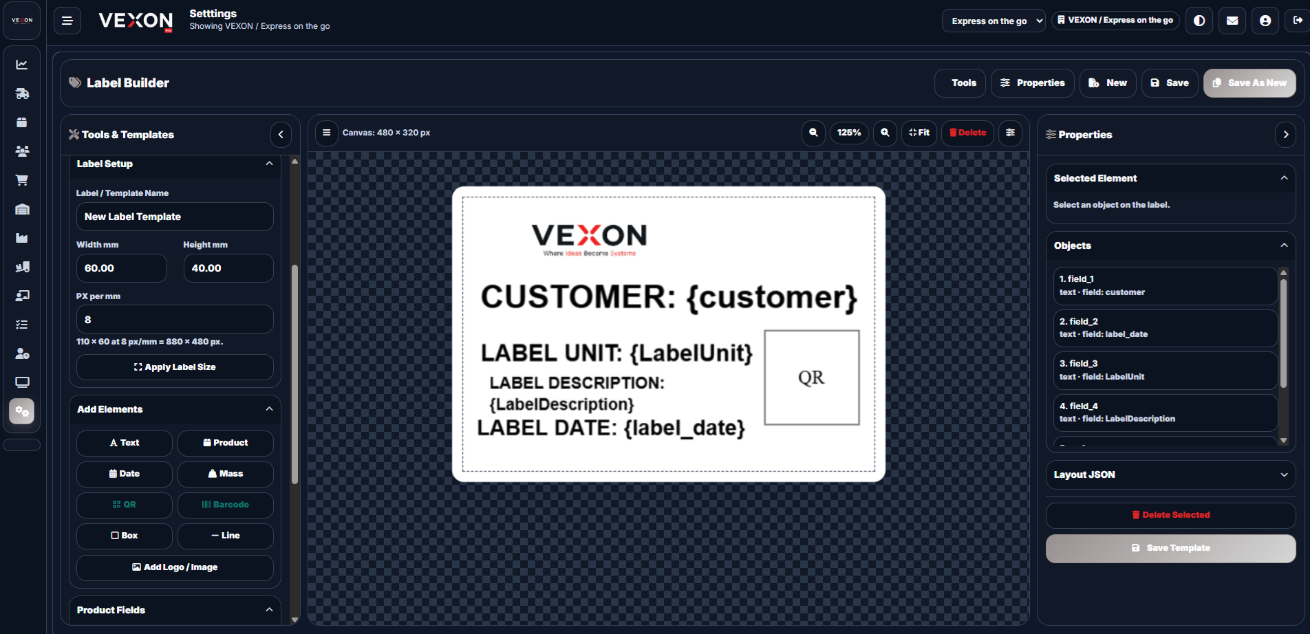 Label designer screenshot